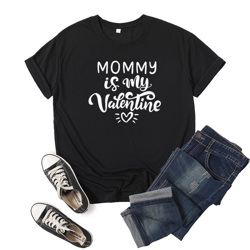 Mama Valentine letter printed short sleeve round neck T-shirt - Image 1