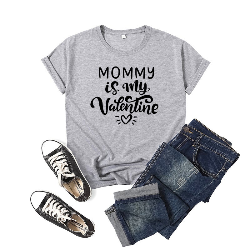 Mama Valentine letter printed short sleeve round neck T-shirt - Image 3