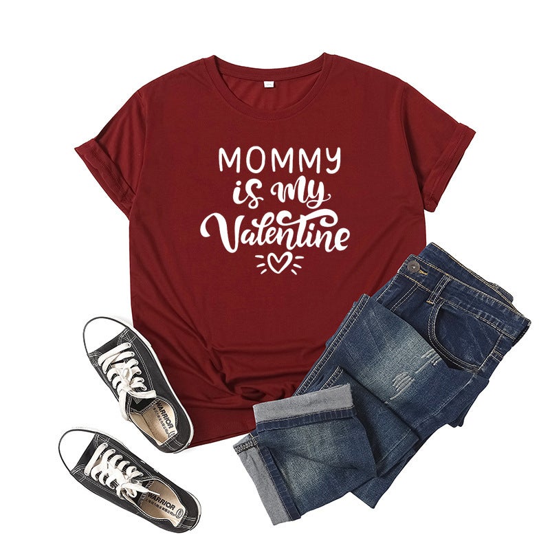 Mama Valentine letter printed short sleeve round neck T-shirt - Image 4