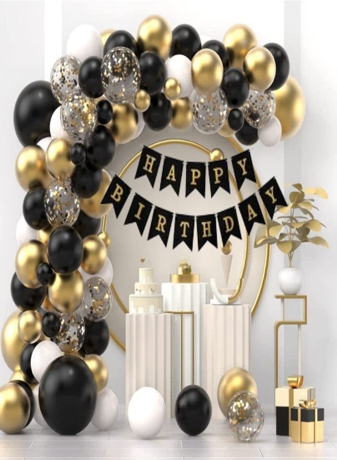 Party Town مجموعة بالونات الحفلات السوداء والذهبية من بارتي تاون™ - 74 قطعة | بالونات لاتكس معدنية، لافتة ورقية لعيد الميلاد، بالونات قصاصات ورقية (ثيم أسود وأبيض وذهبي) - Image 1