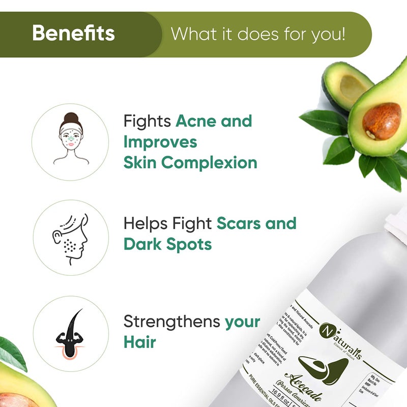 Naturalis Essence of Nature Pure Cold Pressed Avocado Oil Moisturizer for Dry Skin Body and Hair 500ml - Image 3