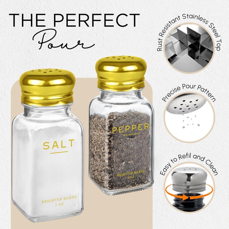 Brighter Barns Gold Salt and Pepper Shakers Set by Brighter Barns  Gold Kitchen Decor  Accessories  Neutral Minimal Decor  Modern Glass Shakers with Stainless Steel Lids for Home Restaurants - Image 4