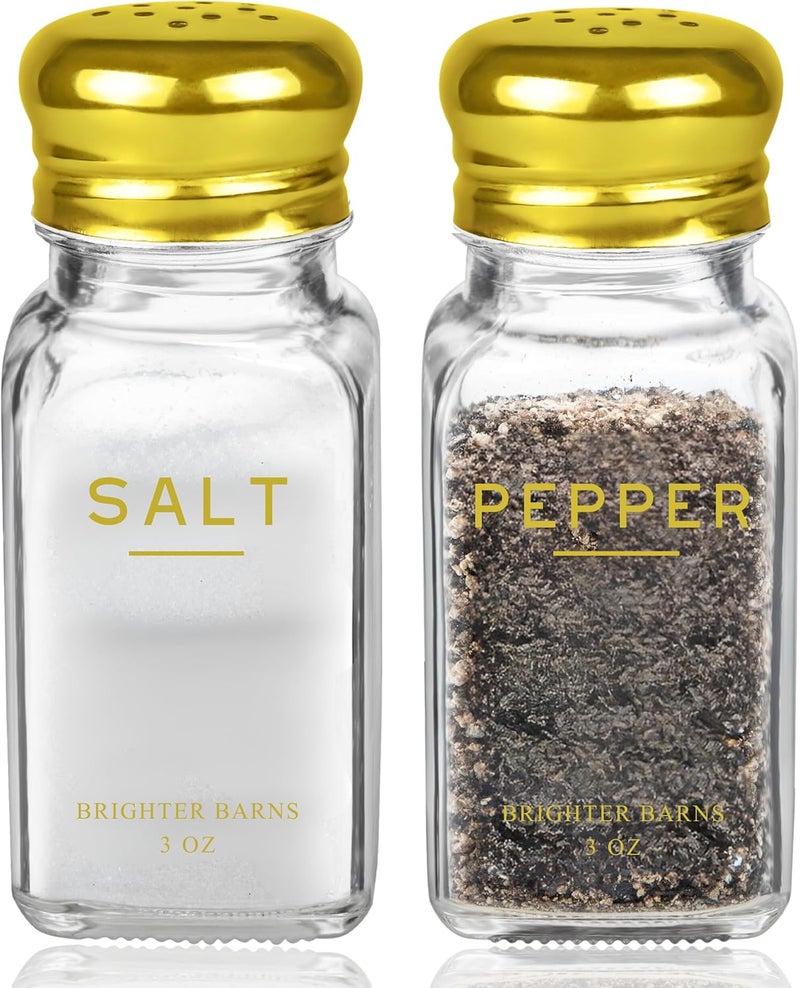 Brighter Barns Gold Salt and Pepper Shakers Set by Brighter Barns  Gold Kitchen Decor  Accessories  Neutral Minimal Decor  Modern Glass Shakers with Stainless Steel Lids for Home Restaurants - Image 1