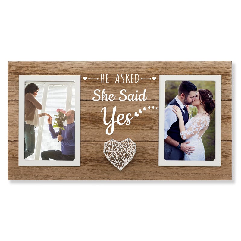 Calibron Engagement Wedding Gifts for Engaged Couples, Engagement Gifts for Couples Picture Frame, He Asked She Said Yes Wedding Photo Frames Holds 2 Pcs 4x6 Inches Photos - Image 1