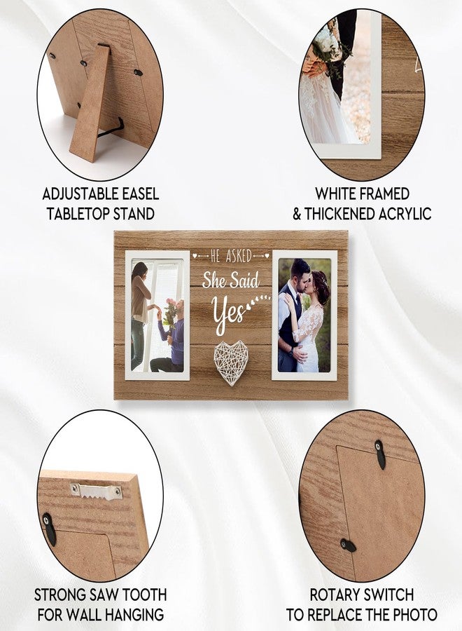 Calibron Engagement Wedding Gifts for Engaged Couples, Engagement Gifts for Couples Picture Frame, He Asked She Said Yes Wedding Photo Frames Holds 2 Pcs 4x6 Inches Photos - Image 5