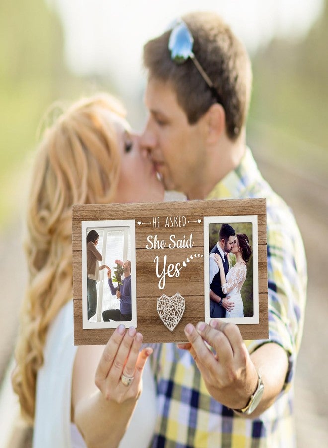 Calibron Engagement Wedding Gifts for Engaged Couples, Engagement Gifts for Couples Picture Frame, He Asked She Said Yes Wedding Photo Frames Holds 2 Pcs 4x6 Inches Photos - Image 2