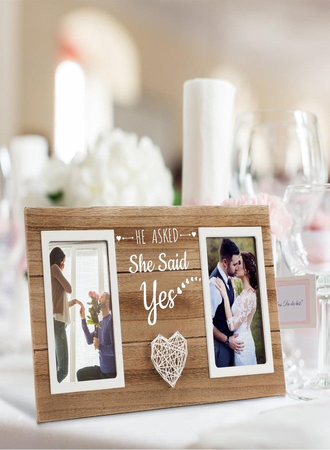 Calibron Engagement Wedding Gifts for Engaged Couples, Engagement Gifts for Couples Picture Frame, He Asked She Said Yes Wedding Photo Frames Holds 2 Pcs 4x6 Inches Photos - Image 3
