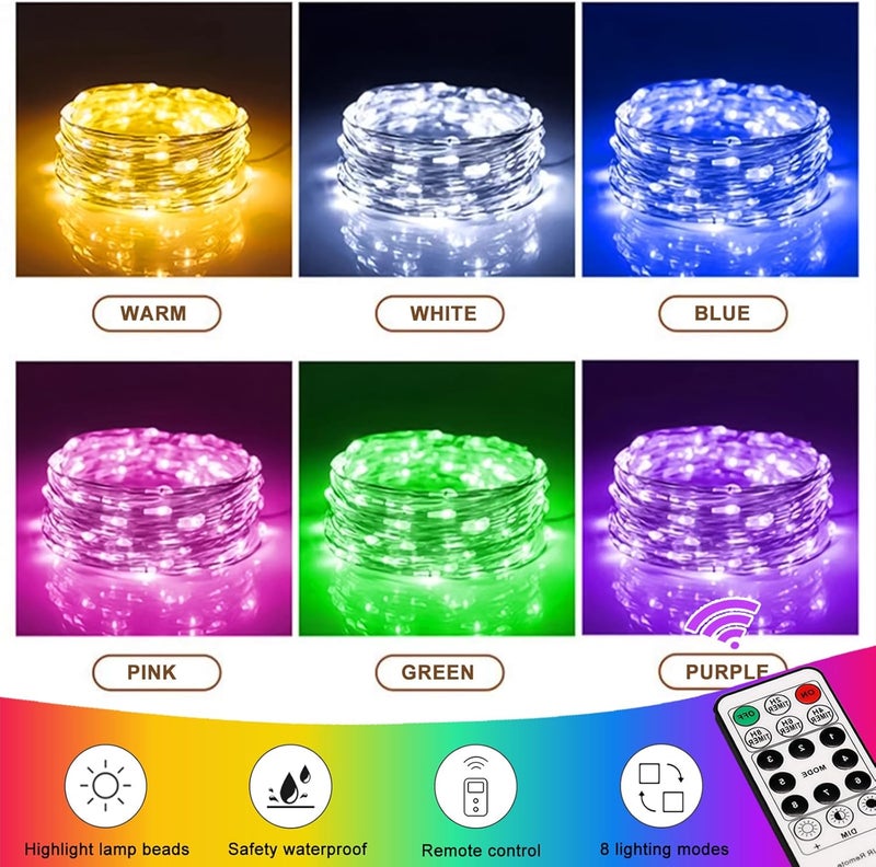 SINAMER 6PCS Multicolor Fairy Lights Battery Powered with Timer, 7ft 20LEDs Twinkle Mini Lights with Remote,Waterproof Small Silver Wire Firefly Starry for DIY Wedding Party Christmas - Image 3