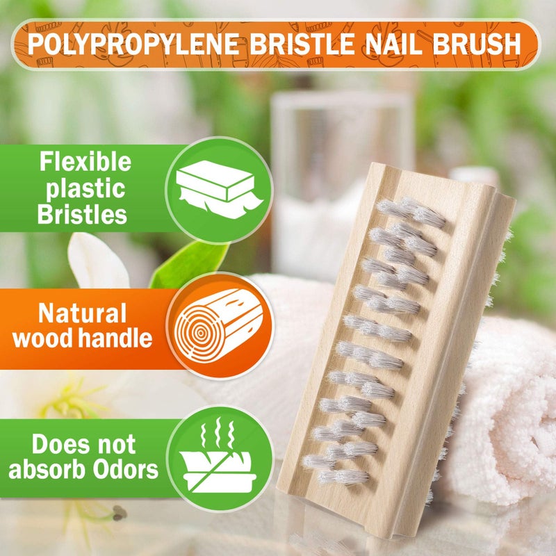 Konex Non-Slip Wooden Two-sided Hand and Nail Brush. Fingernail Brush for Nail Cleaning and Scrubbing. Heavy duty Stiff Nail Brush for Travel. Mechanic hand scrub brush with molded grip. - Image 2