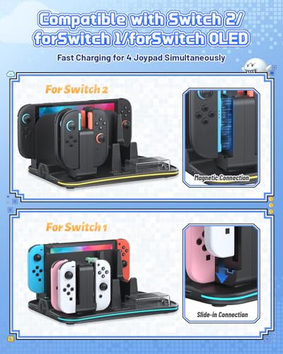 FASTSNAIL Switch 21 Compatible FASTSNAIL Charging Dock Orgainzer Station Cooling Fan for Nintendo Switch 21OLED Storage Stand for JoyCon 21 with 12 Card Slots ControllerHeadset Holder 9 RGB Modes - Image 3