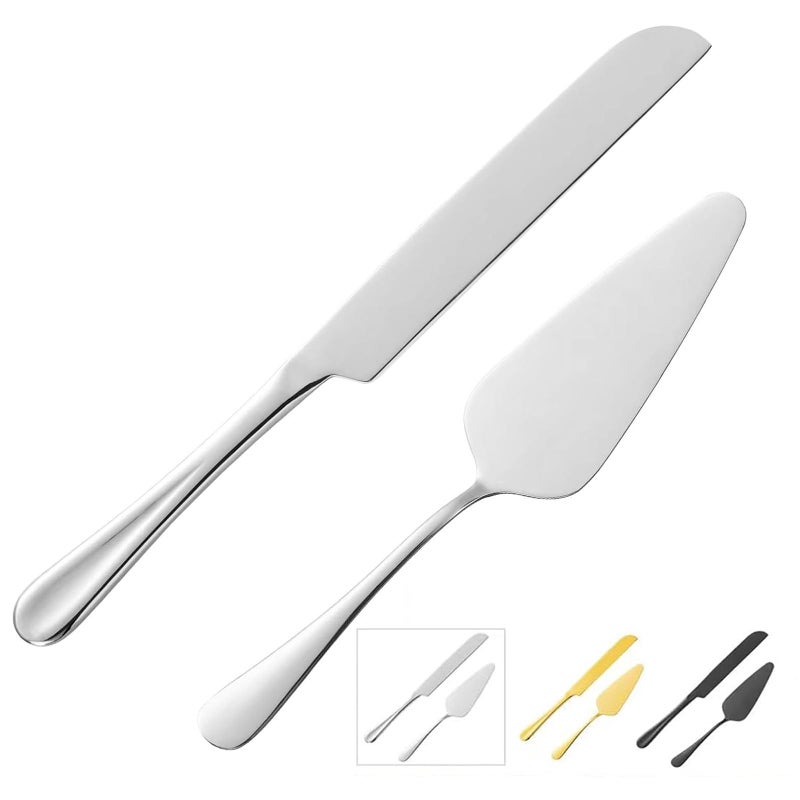 ERVILO Cake Serving Set Cake Pie Pastry Servers Stainless steel Cake Knife and Server Set Perfect For Birthday Wedding Parties and Events Silver