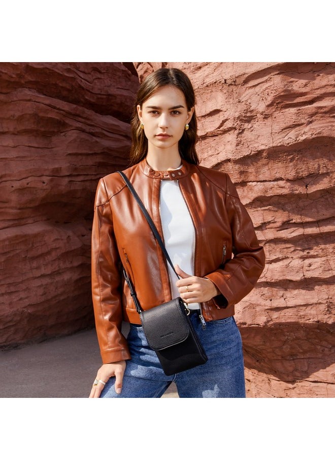Bostanten BOSTANTEN Vegan Leather Small Crossbody Bags for Women Designer Cell Phone Bag Wallet Purses Adjustable Strap Classic Black  - Image 3