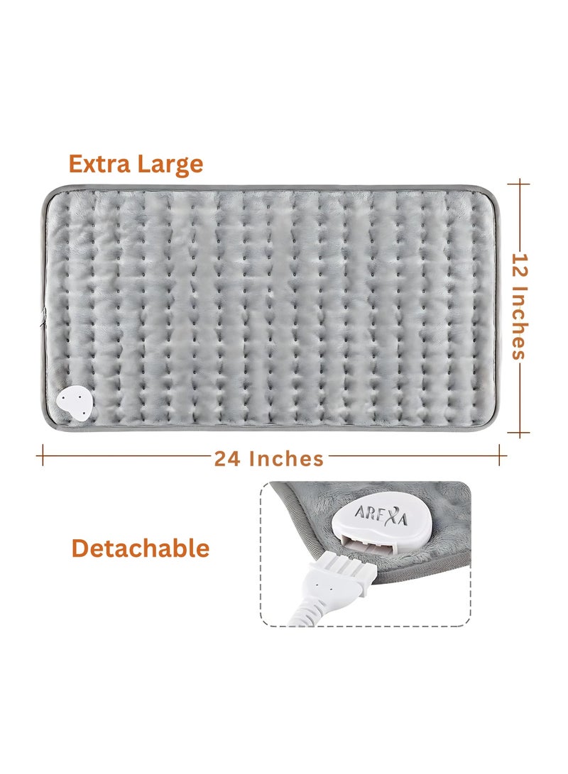 AREXA Electric Heating Pad for Back, Neck, Shoulder, Legs, Knees & Abdomen – Moist & Dry Heat Therapy, Fast Heating Hot Pad with Auto Shut Off, Pain Relief for Muscle Cramps (24''x12'', Light Gray)  - Image 2
