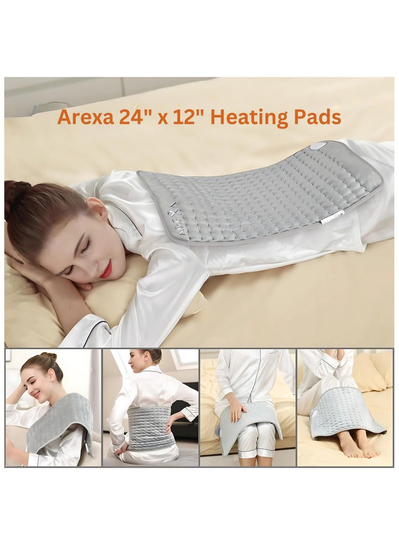 AREXA Electric Heating Pad for Back, Neck, Shoulder, Legs, Knees & Abdomen – Moist & Dry Heat Therapy, Fast Heating Hot Pad with Auto Shut Off, Pain Relief for Muscle Cramps (24''x12'', Light Gray)  - Image 4