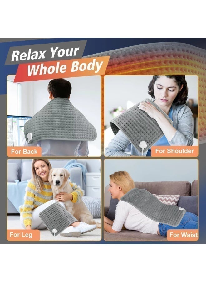 أريكسا وسادة تدفئة كهربائية من أريكسا للظهر والرقبة والكتفين والساقين والركبتين والبطن - علاج حراري رطب وجاف، وسادة تسخين سريعة مع إيقاف تشغيل تلقائي، لتخفيف آلام تقلصات العضلات (24 بوصة × 12 بوصة، رمادي فاتح) - Image 3