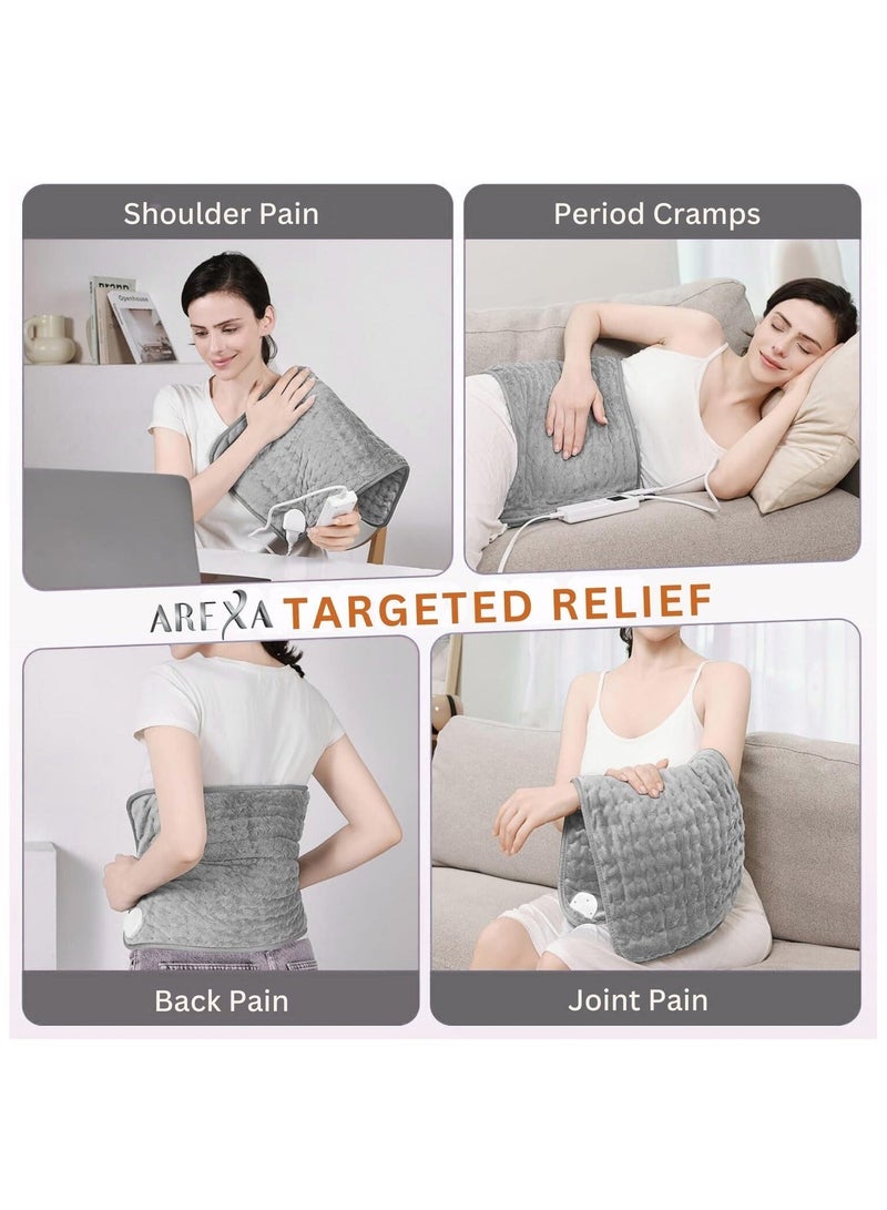 أريكسا وسادة تدفئة كهربائية من أريكسا للظهر والرقبة والكتفين والساقين والركبتين والبطن - علاج حراري رطب وجاف، وسادة تسخين سريعة مع إيقاف تشغيل تلقائي، لتخفيف آلام تقلصات العضلات (24 بوصة × 12 بوصة، رمادي فاتح) - Image 4