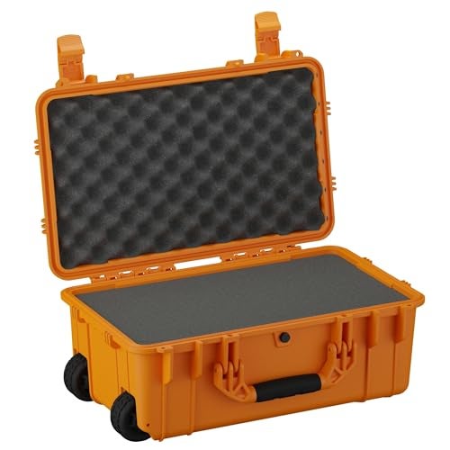 Condition 1 22" Large Rolling Lockable Hard Storage Case with Foam, Model 300, Waterproof Protective Box for Camera, Tactical, Scientific Gear, Made in USA, 21.84"x13.82"x9" Orange - Image 1