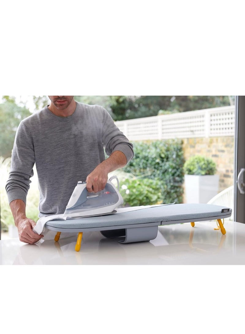 Pocket Folding Space-Saving, Compact table-top Ironing Board Regular, Grey/Yellow - Image 2
