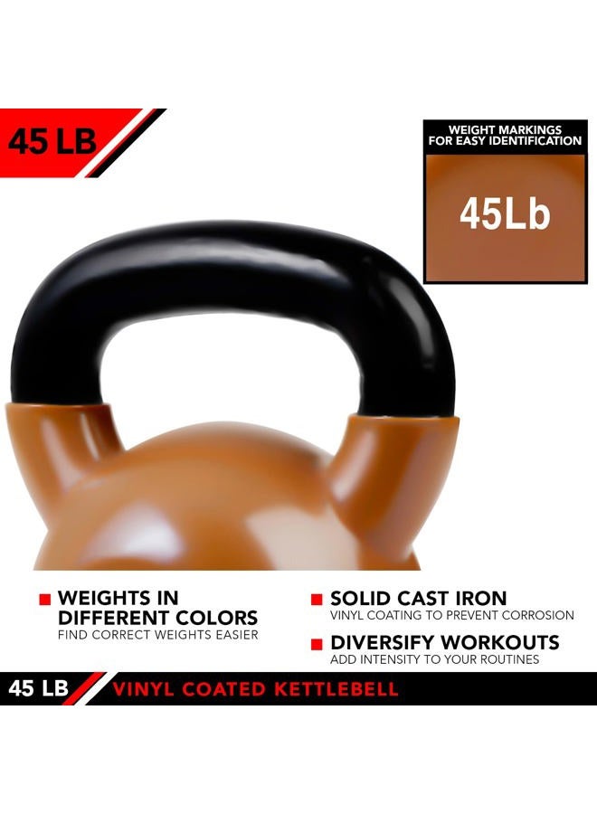 JFIT أوزان كيتل بيل مغلفة بالفينيل - 45 رطل - مغلفة لحماية الأرضيات والمعدات، وتقليل الضوضاء - أوزان حرة للتدريب الباليستي، والعضلات الأساسية، وتدريب الوزن - Image 4