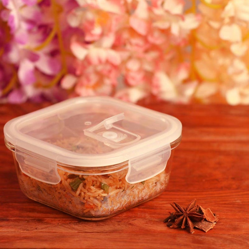 Femora Femora Borosilicate Glass Containers for Kitchen | 1 Year Warranty | Container Boxes for Storage, Storage Box for Kitchen with Air Vent Lid, Microwave Safe Utensils, Square (Set of 1-500ml) - Image 2
