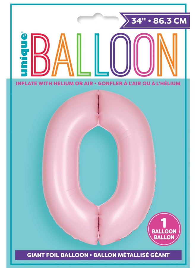 Unique 34" Matte Lovely Pink Number 0 Foil Balloon - Image 2