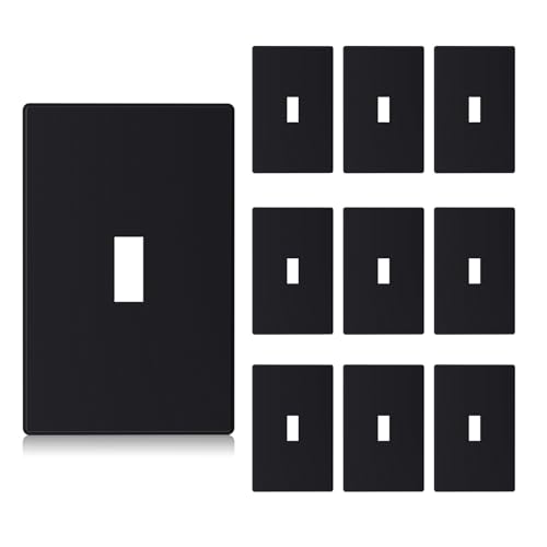 AIDA 1Gang Midsize Screwless Toggle Light Switch Cover Plate Matte Black 10Pack Unbreakable Thermoplastic Replacement for Lightswitch Wall Plate Cover UL Listed 488H x 313L - Image 1