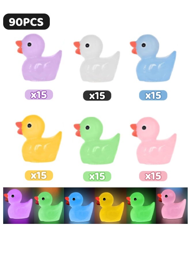 90 Pcs Luminous Tiny Ducks, Mini Resin Ducks Glow in The Dark, Duck Miniature Ornaments for Miniature Decoration, Garden Aquarium Potted, Garden Dollhouse, Cake Decoration, DIY Slime Kit, Craft Charms Party Toys - Image 1