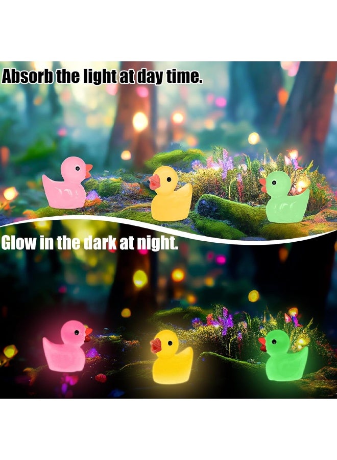 90 Pcs Luminous Tiny Ducks, Mini Resin Ducks Glow in The Dark, Duck Miniature Ornaments for Miniature Decoration, Garden Aquarium Potted, Garden Dollhouse, Cake Decoration, DIY Slime Kit, Craft Charms Party Toys - Image 3
