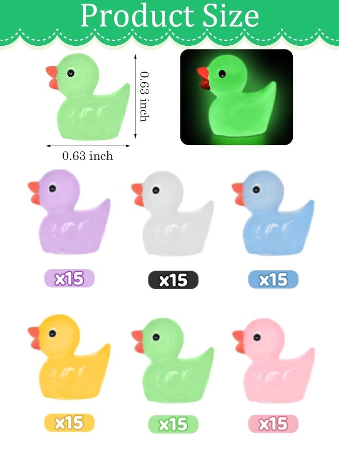 90 Pcs Luminous Tiny Ducks, Mini Resin Ducks Glow in The Dark, Duck Miniature Ornaments for Miniature Decoration, Garden Aquarium Potted, Garden Dollhouse, Cake Decoration, DIY Slime Kit, Craft Charms Party Toys - Image 2