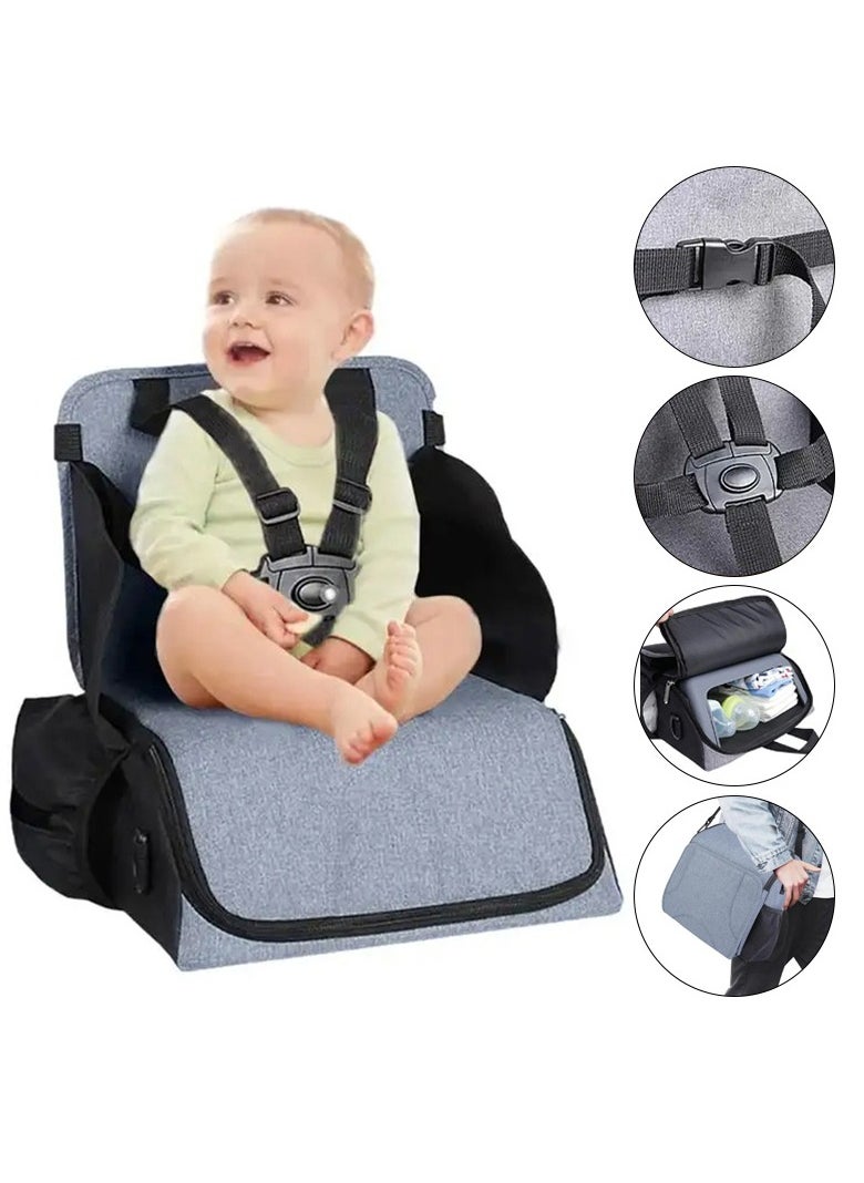 XiuWoo 2 in 1 Multifunctional Portable Kids Baby Booster Seat, High Chair, Mother bag, Nappy Storage Bag and Baby Travel Diaper Bag with Handy Storage Compartments and Safety Harness  - Image 1