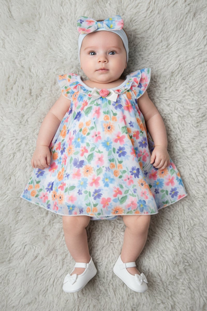Baby Starters Toddlers Girl 2 Piece Floral Print Dress With Headband, Multicolor - Image 1