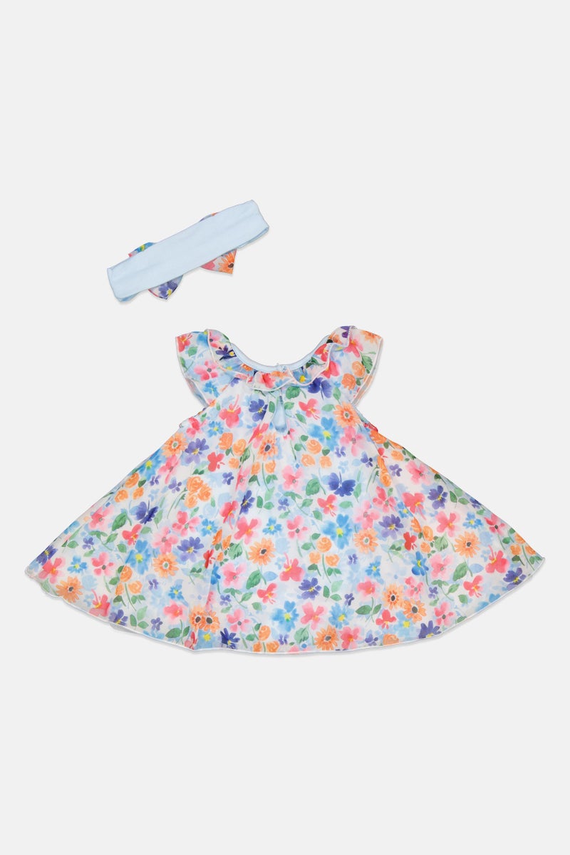 Baby Starters Toddlers Girl 2 Piece Floral Print Dress With Headband, Multicolor - Image 3