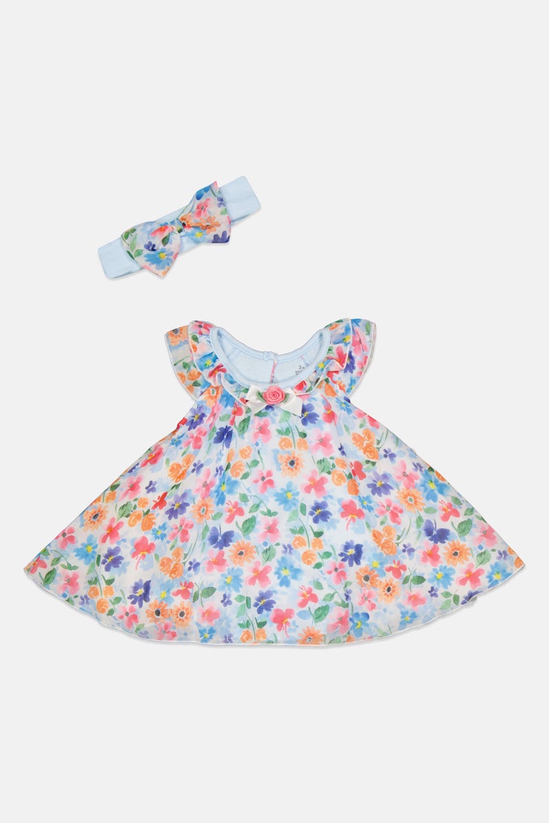 Baby Starters Toddlers Girl 2 Piece Floral Print Dress With Headband, Multicolor - Image 2