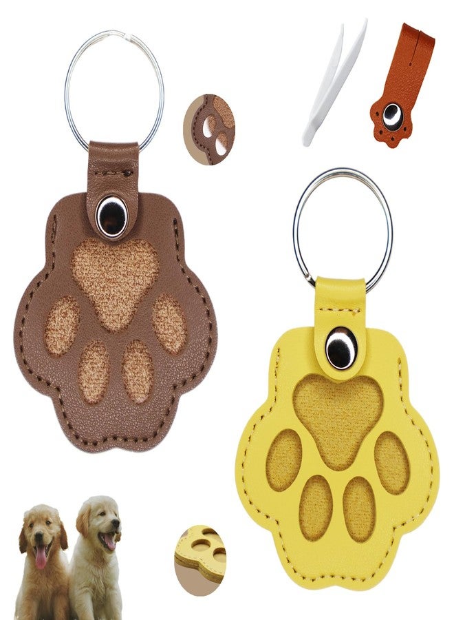Paw Keychain Keepsake for Pet Fur Memorial 2PCS - Leather Hair Keychain Dog Cat Fur Keepsake with Cat Paw Data Cable Tie Memorial Gifts for Collar Bag Purse Paw Charm Key Holder - Image 1