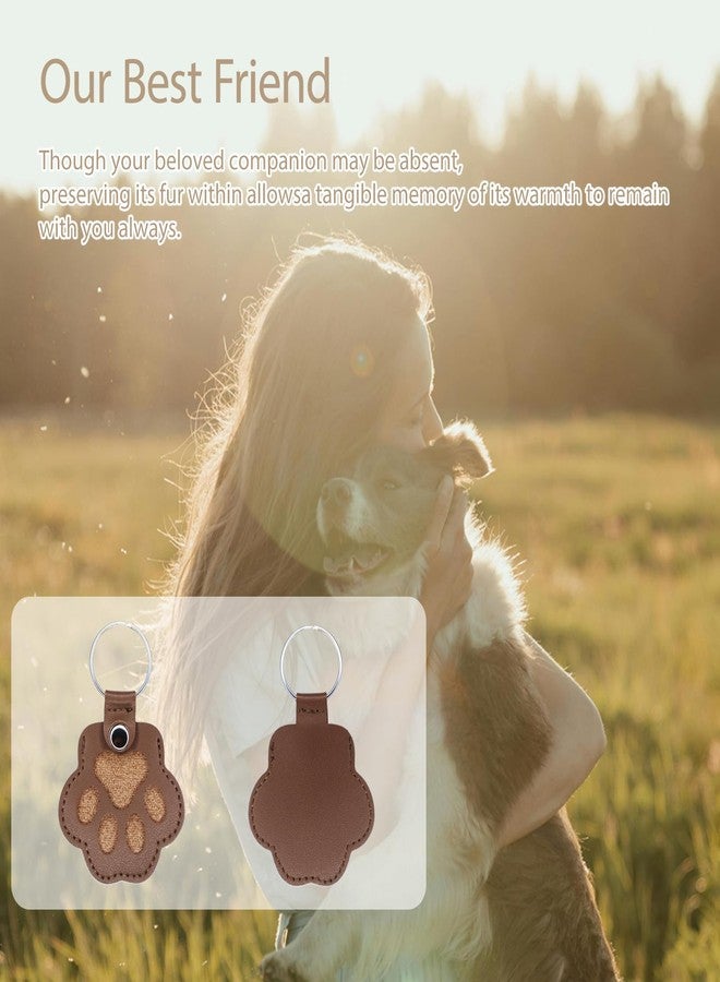 Paw Keychain Keepsake for Pet Fur Memorial 2PCS - Leather Hair Keychain Dog Cat Fur Keepsake with Cat Paw Data Cable Tie Memorial Gifts for Collar Bag Purse Paw Charm Key Holder - Image 2