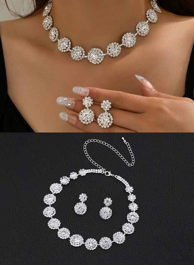 2 Piece Jewelry Set of Necklace and Earrings Shiny Round Diamond Chic Rhinestone Decor Jewellery Set for Women Ladies Gift for Girlfriend Wife Mother Bridesmaids Wedding Party Accessories - Image 5