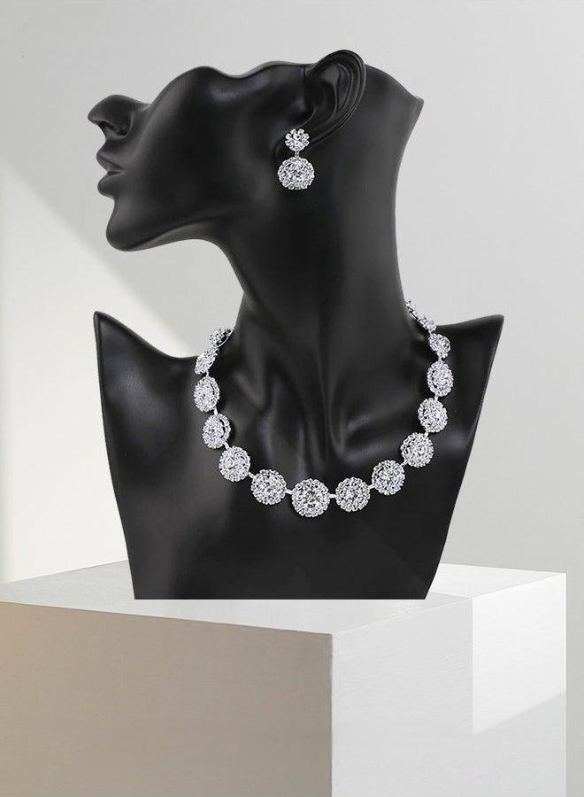 2 Piece Jewelry Set of Necklace and Earrings Shiny Round Diamond Chic Rhinestone Decor Jewellery Set for Women Ladies Gift for Girlfriend Wife Mother Bridesmaids Wedding Party Accessories - Image 2