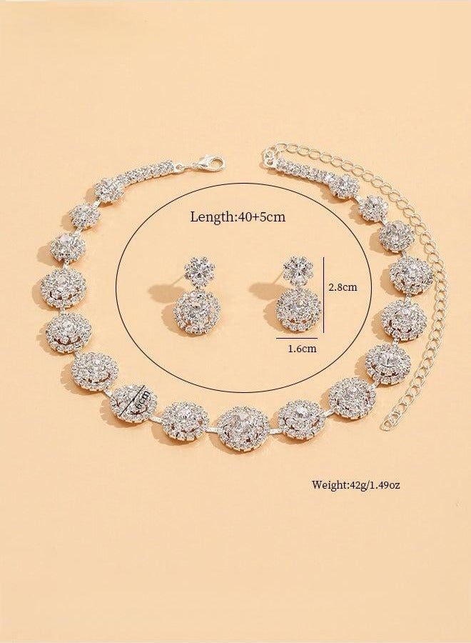 2 Piece Jewelry Set of Necklace and Earrings Shiny Round Diamond Chic Rhinestone Decor Jewellery Set for Women Ladies Gift for Girlfriend Wife Mother Bridesmaids Wedding Party Accessories - Image 3
