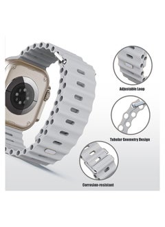 Color Fans Apple Watch Ultra Ocean Band 49mm 45mm 44mm 42mm for Men Women, Soft Silicone Sport Band Replacement Strap for Apple Watch Ultra iWatch Series 8 7 SE 6 5 4 3 2 1 Gray  - Image 4