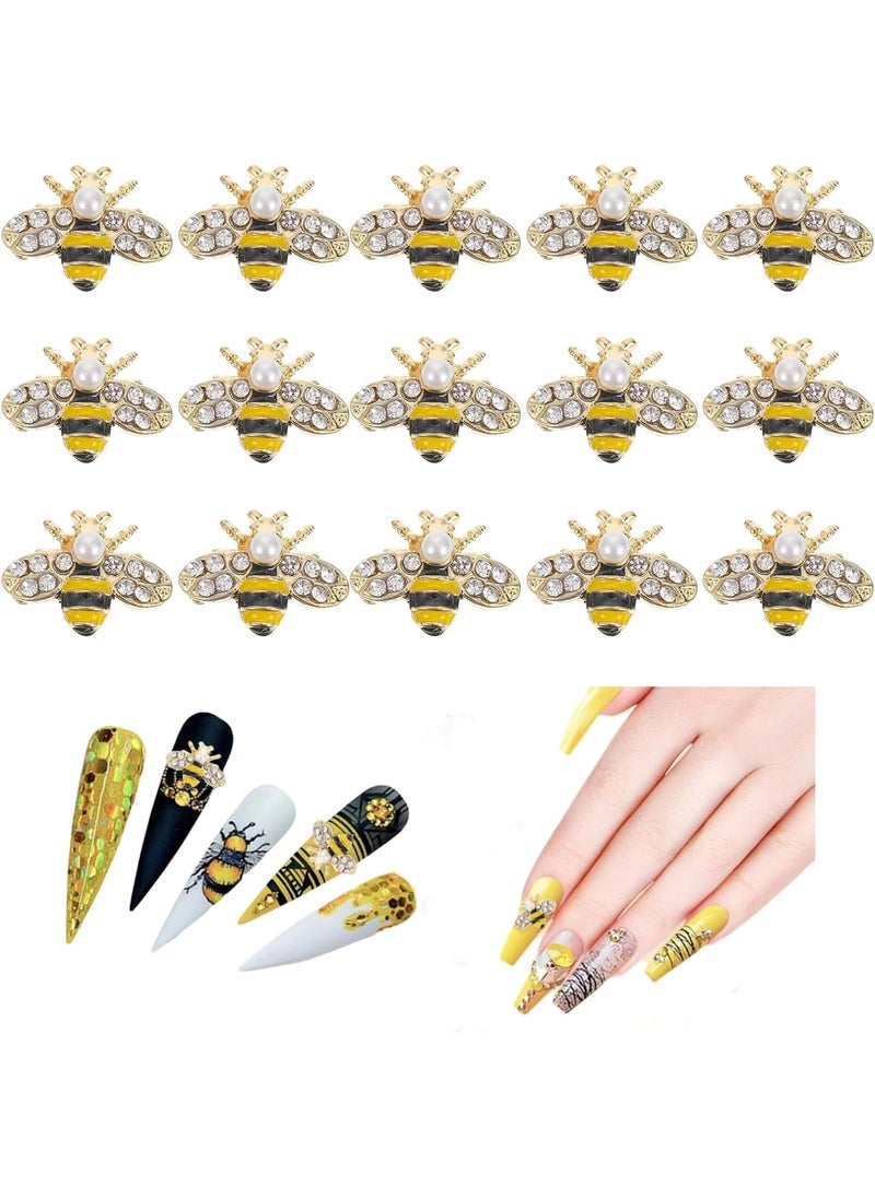 minkissy - minkissy Bee Nail Charm 20pcs Bee DIY Charms Jewels Nail Ornaments Alloy Jewelry Shiny Decorations Rhinestone Decor Charm Decoration for Art Sticker Supplies Gold Nail Charms - Image 1