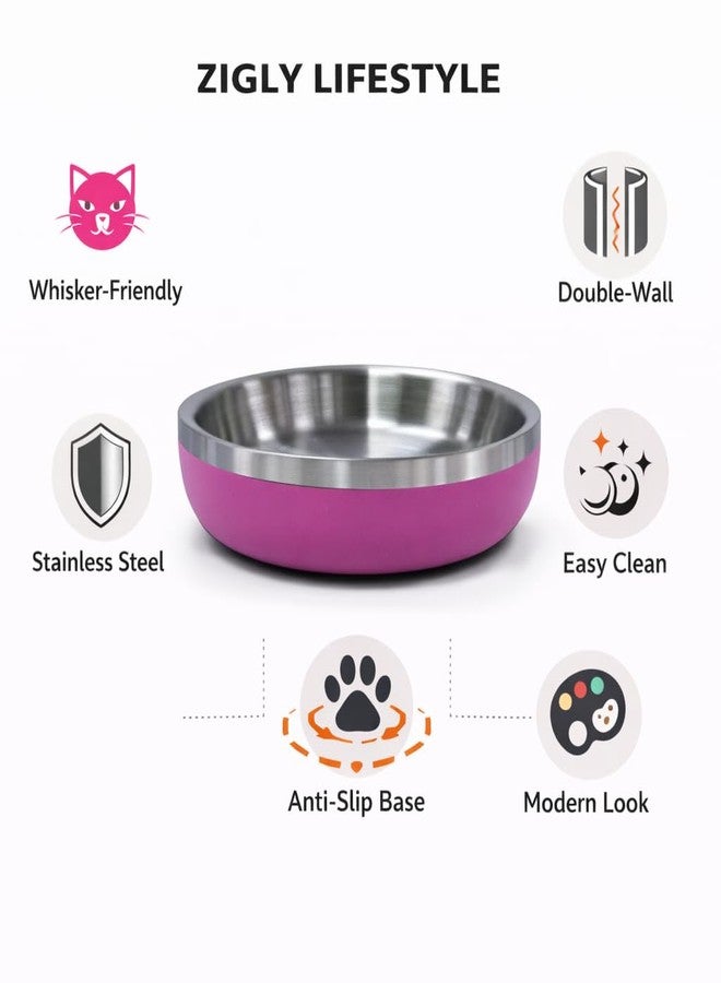 ZIGLY وعاء طعام للقطط مزدوج الجدران من زيجلي لايف ستايل مياو ديش - وعاء طعام للقطط سهل التنظيف ومضاد للانزلاق، لون وردي فاتح - Image 2