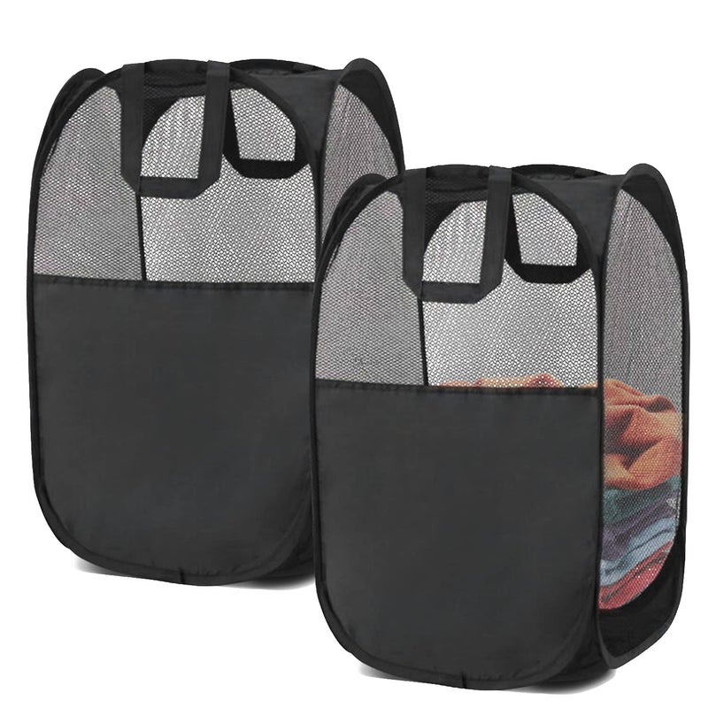 Benjunc 2 Pop-Up Laundry Hamper  Foldable Mesh Laundry Baskets (Each With 2 Reinforced Handles)  Black - Image 1