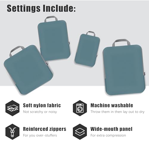 PANDA JOYS 4 Set Compression Packing Cubes Travel - Travel Accessories Expandable Packing Organizers for Carry On - Essentials Luggage Bags - Dark Blue - Image 3