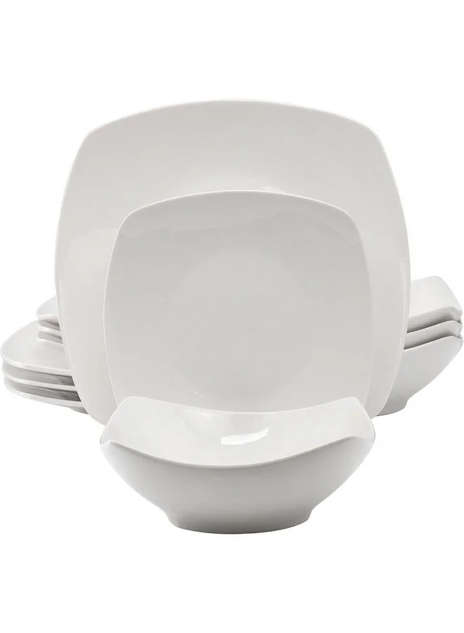 GIBSON 12-Piece Everyday Square Fine Ceramic Dinnerware Set White 30.48 x 27.94 x 30.48 cm 118505.12R