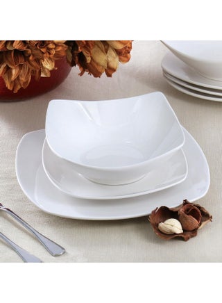 GIBSON 12-Piece Everyday Square Fine Ceramic Dinnerware Set White