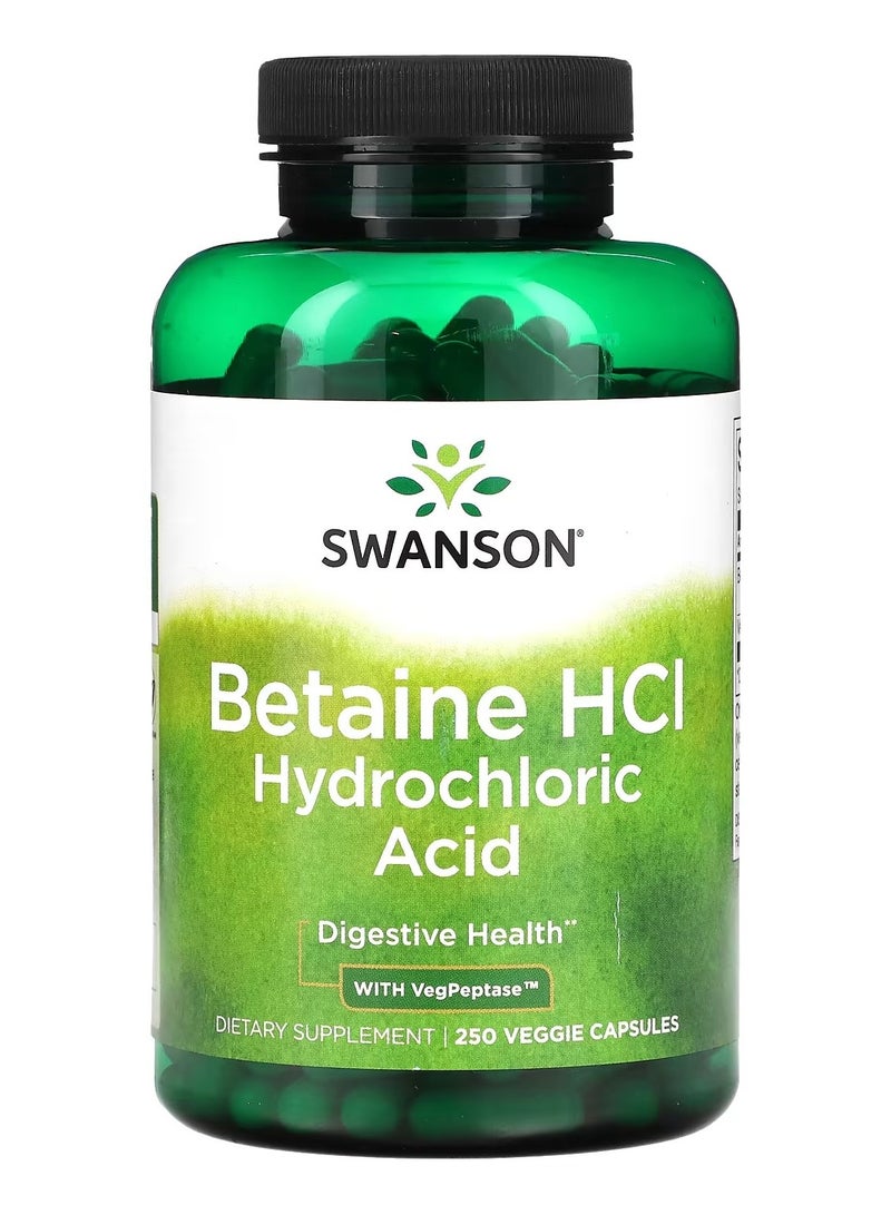 Swanson, Betaine HCl Hydrochloric Acid with VegPeptase, 250 Veggie Capsules