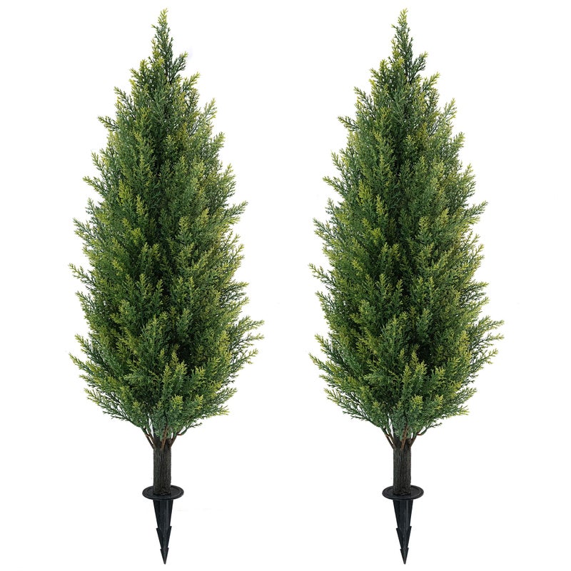 JoyPower 3FT Artificial Cedar Topiary Trees with Ground Spike, UV Resistant Artificial Bushes, Set of 2 Faux Cypress Plants Faux Shrubs for Outdoor Indoor Front Porch Garden - Image 1