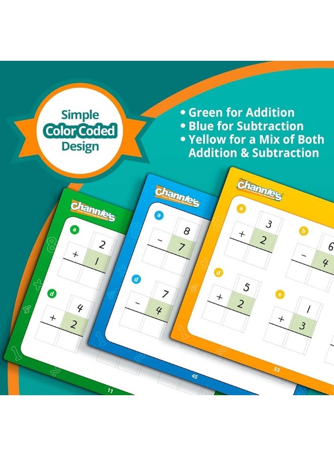 Channie's Channieâ€™s One Card a Day Single Digit Addition and Subtraction Flash Cards, 34 Dry Erase Pre K - 1st Grade Math Flashcards for Kids, 312 Problems, Fun & Easy to Follow - Image 1