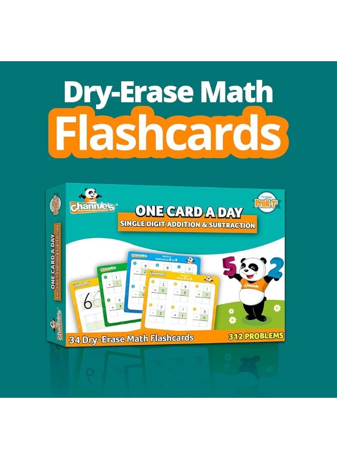 Channie's Channieâ€™s One Card a Day Single Digit Addition and Subtraction Flash Cards, 34 Dry Erase Pre K - 1st Grade Math Flashcards for Kids, 312 Problems, Fun & Easy to Follow - Image 5