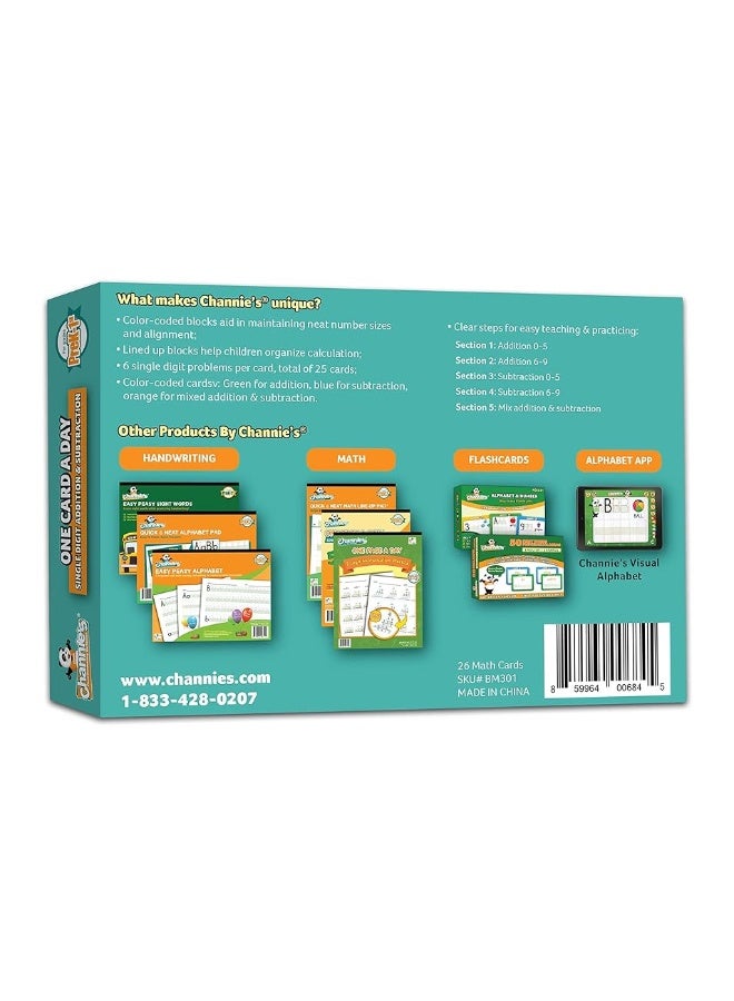 Channie's Channieâ€™s One Card a Day Single Digit Addition and Subtraction Flash Cards, 34 Dry Erase Pre K - 1st Grade Math Flashcards for Kids, 312 Problems, Fun & Easy to Follow - Image 2